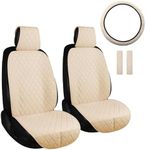 ENOGE Linen Car Seat Covers Front Seat Covers Breathable Cloth Fabric Car Seat Protector Universal Fit Most Automotive, Van, SUV, Trucks(Beige, 2 Front Set)