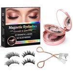 Magnetic Eyelashes with Applicator, No Glue Needed Reusable Magnetic Lashes Kit, Natural Look False Eyelashes, Fast Application False Lashes Kit, Natural Black Lash & Pink Box, 2 Pairs