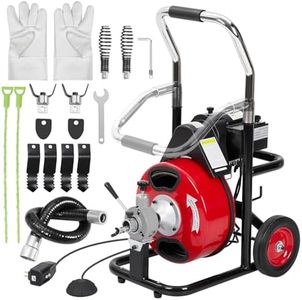 Drain Cleaner Machine, 75 Ft X 1/2 Inch Professional Automatic Electric Drain Auger for 1 to 4 Inch Pipes, Portable Electric Drain Snake with 4 Cutters & Foot Switch and Pair of Gloves