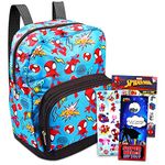 Fast Forward New York Marvel Spiderman Preschool Backpack for Kids, Toddlers - 4 Pc School Supplies Bundle with Canvas Spidey 10'' Mini Backpack, Stickers, Tattoos, and More, Multicolor, Marvel