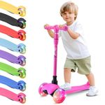 Hurtle 3 Wheel Toddler Scooter - Three Adjustable Heights, Wide Anti-Slip Deck, Kick Scooter for Kids Ages 2-5 w/Fun Light Up Wheels for Girls & Boys