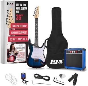 LyxPro 36 Inch Electric Guitar and Kit for Kids with 3/4 Size Beginner’s Guitar, Amp, Six Strings, Two Picks, Shoulder Strap, Digital Clip On Tuner, Cable and Soft Case Gig Bag - Blue