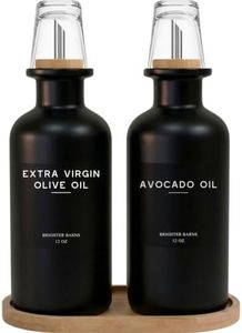 Black Glass Olive Oil Dispenser Bottle for Kitchen by Brighter Barns - Oil and Vinegar Dispenser, Soy Sauce Bottle - Farmhouse Kitchen Decor for Restaurant, Cafe, Hotel, Coffee Bar Accessories (Black)