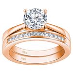 SHELOVES Rose Gold 925 Sterling Silver Round Cubic Zirconia Engagement Ring for Women Bridal Set Size 7