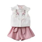 Bold N Elegant - Be Bold Inside & Elegant Outside Bold N Elegant Girl's Cotton Embroidered Sleeveless Ruffle Top And Shorts Clothing Set For Infant Toddler Baby Girl (White - Pink, 2-3 Years)