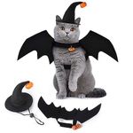 Pet Bat Wing Costumes Cat Cosplay Halloween Costume Decoration Wizard Hat with Pumpkin Bell for Puppy Dog (Black)