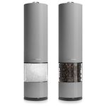 Andrew James Salt and Pepper Mills Electric Grinder Set | Illuminated Dispensing Adjustable Coarseness from Ceramic Blades | One Touch Operation | Battery Powered | 23cm x 5.5cm (Grey)