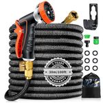 Garden Hose 30M/100FT, Flexible Expandable Garden Hose with 10 Functions Spray Nozzle, 3/4" 1/2" Universal Fitting, Durable 4-Layer Latex Water Hose Pipe for Watering and Washing