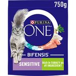 Purina ONE Sensitive Dry Cat Food Rich in Turkey 750g, Pack of 4