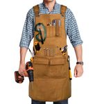 UUP Woodworking Apron for Men 20 oz Work Apron for Men with 9 Tool Pockets, Heavy Duty Waxed Canvas Apron, Khaki, 38 × 28 inches