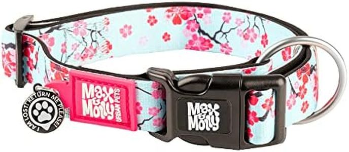 Max & Molly Smart ID Adjustable Pet Dog Collar, Safety Smart ID Tag QR Code Tracking, Polyester Material, All Dog Breeds with Large Size Cherry Blossom Design…
