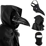 NC Halloween Plague Doctor Mask Plague Doctor Costume Obito Mask Steampunk Horror Scary Costume Props for Party Prom Gifts Set(3-pc Set)(Black), 12 inches, unisex-adult, Black