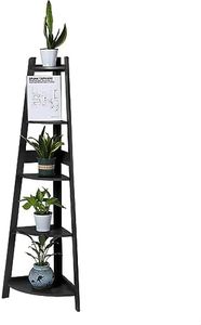 Levede 5 Tier Corner Shelf Wooden Storage Industrial Corner Shelf, Wooden Plant Stand, Home Display Rack with Stable Triangle Structure, Accent Furniture for Home and Office, Black