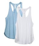icyzone Workout Tank Tops for Women - Athletic Yoga Tops, Racerback Running Vest Top, 2-Pack (L, White/Sky Blue)