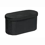 Bonlife Black Velvet Ottoman Storage Bench with Seat,Foldable Stool Living Room Furniture,Oval Large Toy Box Storage Chest with Lid,76x38x38cm