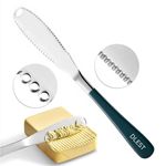 DLEST Stainless Steel Butter Spreader Knife Serrated Edge and Shredding Slots Butter Grater Cheese Spreader for Bread Butter Cheese Jam Slicer (Pack Of 1, Silver-Green)