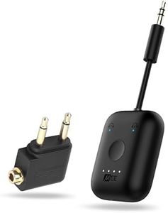 MEE audio Connect Air in-Flight Bluetooth Wireless Audio Transmitter, with Extra Dual 3.5mm Jack AUX Adapter, for up to 2 AirPods/Other Headphones; Works with All 3.5mm Aux Jacks, Black