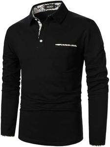 AIOIDI Men Polo Shirts Paisley Long Sleeves Casual Golf Shirt with Pocket Black L