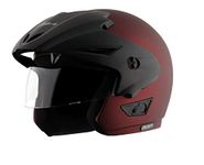 Vega Cruiser ISI Certified Matt Finish Lightweight & Compact with Peak Open Face Helmet for Men and Women with Clear Visor(Dull Burgundy, Size:M)