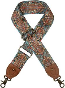 Duwi Wide Purse Strap Multicolor Striped Guitar Style Strap Adjustable Canvas Crossbody Bag Strap, Brown,bohemian Style