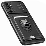 Kapa Bisen Back Cover for Samsung Galaxy A14 (5G) | Inbuilt Camera Slider Ring Stand and Card Pocket Shockproof Slim Bumper Back Case (Black)