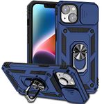 Hitaoyou for iPhone 14 Plus Case with Slide Camera Cover, Kickstand with Built-in 360° Rotate Magnetic Ring Stand, Shockproof Protective Case for iPhone 14 Plus 6.7'' Blue