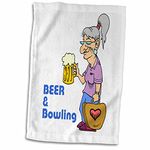 3dRose "Funny Beer and Bowling Grandma Sports Design Towel, Polyester/Cotton, White, 15 x 22-Inch