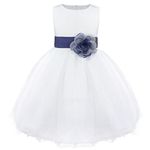 iEFiEL Kids Flower Girls Wedding Pageant Bridesmaid Flower Dress Princess Birthday Party Bowknot Prom Dress Ball Gown Navy Blue 13-14 Years