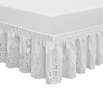 QSY Home Wrap Around Elastic Eyelet Bed Skirts 18 Inches Drop Dust Ruffle Three Fabric Sides Easy On/Easy Off Adjustable Polyester Cotton (White Queen/King)