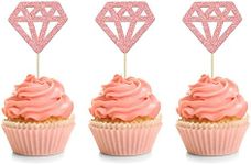 24Pcs Diamond Ring Cupcake Toppers Rose Gold Glitter Diamond Wedding Ring Cupcake Picks for Marriage Engagement Anniversary Valentines Party Cake Decorations Supplies