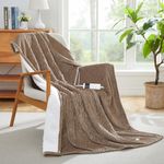 Electric Heated Blanket Throw, Full Body Size Fast Heating Blanket with 10 Heat and 1-8 Hours Auto-Off Time Settings, Reversible Ultra Soft Flannel and Sherpa for Cosy Warmth (50” x 60”) - Camel