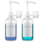 Onsogi Glass Mouthwash Dispensers with Cup Holders and Pumps, 16 Oz Rustic Boho Mouthwash Dispensers for Bathroom Farmhouse Decor - 2 Pack Clear