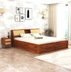 T.G. FURNITURE Solid Sheesham Wood Queen Size Bed with Box and Headboard Storage for Living Room Bedroom Home Wooden Low Height Bed Cot Palang (Brown Finish)