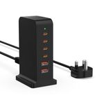 LEENFAER USB Charger 6 Port 55W Multi USB Tower Charging Station for iPhone 15/15 Pro/15 Pro Max/iPhone 14/14 Pro/14 Pro Max/13 Pro/13 Pro Max/Android/Samsung/iPad,etc (35W Black)