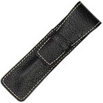 DiLoro Full Grain Thick Buffalo Leather Single Pen Pencil Case Holder Sleeve Black