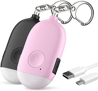 Personal Alarm Keychain for Women Self Defense - 2 Pack USB Rechargeable 130 dB Loud Safety Siren Whistle with LED Light – Panic Button or Pull Pin Alert Device Key Chain by WETEN (Black&Pink)