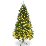 SA Products 5ft Pre-Lit Artificial Christmas Tree – 760 Alaskan Pine Tips - Christmas Tree with 300 Vibrant LED Lights, 8 Lighting Modes & Timer, Slim PVC Xmas Tree for Small Spaces & Holiday Decor