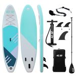 10ft / 3m Inflatable Stand Up Paddle Board | Inflatable SUP Board Beginner's Surfboard Kit w/Adjustable Paddle | Air Pump w/Pressure Guage | Repair Kit | Premium Leash & Carry Backpack