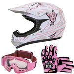 Zorax ZOR-X18 Butterfly XS (47-48cm) Children Kids Motocross Dirt Bike Off Road Motorbike Helmet ECE 2206 & Gloves S(5cm) & Goggles