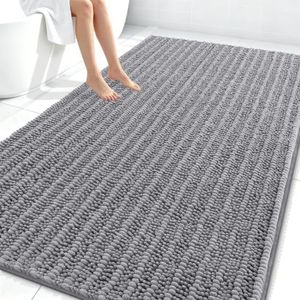 Smiry Bathroom Rugs Mat 108x72, Extra Soft Absorbent Chenille Bath Rugs, Non Slip Rubber Backing Machine Washable Quick Dry Bath Mats for Bathroom Floor, Tub, Shower, Home Decor Accessories, Grey