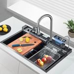 DOLANTO Piano Sink 30"x18"x9" Kitchen Sink Fully Equipped Waterfall with Integrated Pull Down Faucet 304 Grade Stainless Steel Waterfall Kitchen Sink LED Pannel & Digital Display