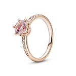 Pandora Signature Pink Sparkling Crown 14k rose gold-plated ring with blush pink crystal and clear cubic zirconia, 54