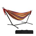 GOUTIME Hammock with Stand,Double Hammocks with Space Saving Steel Stand 2-Person Hammock with Portable Carrying Bag, Camping Hammock for Outdoor Gift for Parents Family 550LB (250kg) (Red)