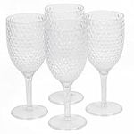 Cambridge CM07655EU7 Plastic Wine Glasses - 4 Piece Wine Glass Set, Fete Diamond Effect, BPA Free, Lightweight, Easy Clean Cups for Picnics, Camping, Outdoor & Garden Dining, Holiday Homes, Parties