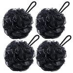 VANZAVANZU Bath Loofah Large 80g Shower Sponge Body Scrubber Mesh Pouf for Men and Women, Set of 4 (Black)