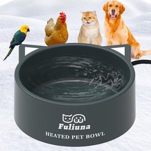 Fuliuna Large Heated Water Bowl, Outdoor Heated Dog Bowl with Chew Resistant Power Cord, Thermal Bowl Provide Drinkable Water in Winter, Heated Pet Bowl for Dog Cat Rabbit Chicken Duck Grey0.85 Gal