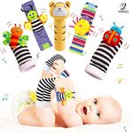 Indigo Baby Rattle Socks, 5Pcs Wrist Rattle Newborn Toys Set, Tiger Sensory Toys Foot Finders & Wrist Rattles for Infants/Baby Girl Boy Gift for 0-3, 3-6, 6-9, 9-12 Months Babies