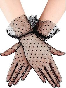 Papoopy Women White Lace Gloves for for Wedding, Tea Party, Cosplay, Costume (Lace-Black#1)