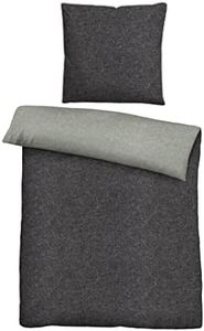biberna 0840500 Wende-Bettwäsche Garnitur mit Kopfkissenbezug Melange-Flanell, , 2 Stück, 1x 135x200 cm + 1x 80x80 cm, titanium