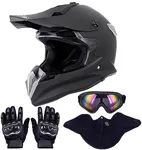 OUMURS Adult Dirt Bike Helmet with Goggles Gloves & Mask Adjustable Sun Visor Motorcycle Adult ATV Helmet Off-Road Motocross Downhill Moped MX BMX for Unisex-Adult-Matte Black-188, L
